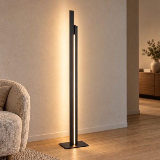 Piantana per salotto nera led 48w 3000k dimmerabile design moderna