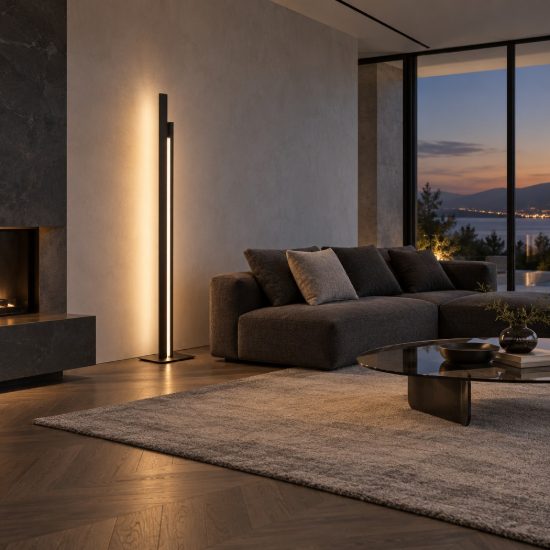 Piantana per salotto nera led 48w 3000k dimmerabile design moderna