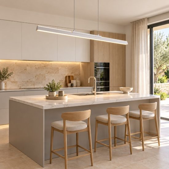 Lampadario a sospensione led 36w 3000k lineare bianco per isola cucina