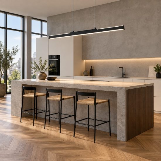 Lampadario lineare per isola cucina nero a sospensione led 36w 3000k