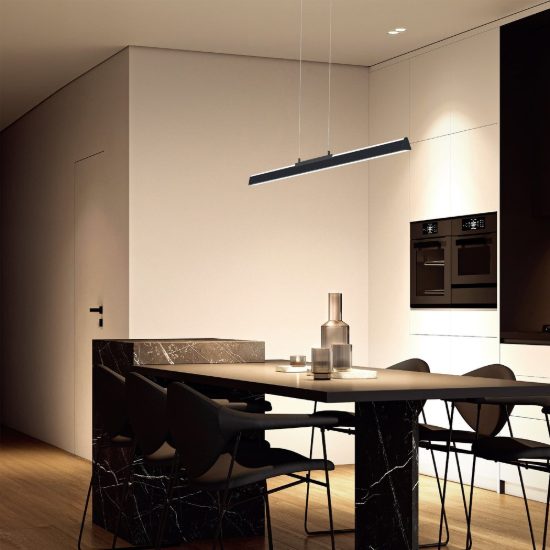 Lampadario lineare per isola cucina nero a sospensione led 36w 3000k