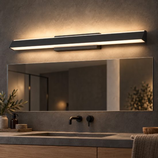 Applique biemissione per specchio da bagno design moderna nera led 22w 3000k 62cm