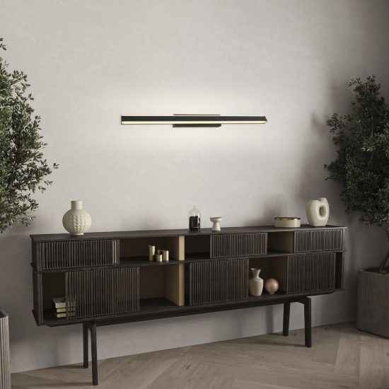 Applique biemissione per specchio da bagno design moderna nera led 22w 3000k 62cm