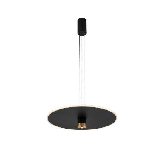 Lampadario a sospensione disco nero oro led 42w 3000k luce mirata e diffusa per sala da pranzo