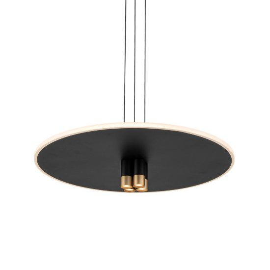 Lampadario a sospensione per tavolo salotto tondo nero oro led 33w 3000k design moderno