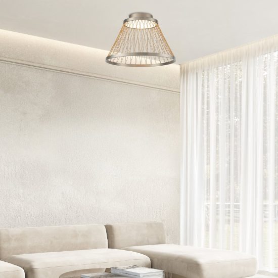 Plafoniera cono led 43w 3000k 50cm grigia design moderna per soggiorno