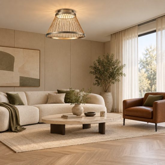 Plafoniera cono led 43w 3000k 50cm grigia design moderna per soggiorno