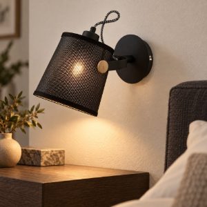 Applique nera legno con paralume per comodino camera da letto