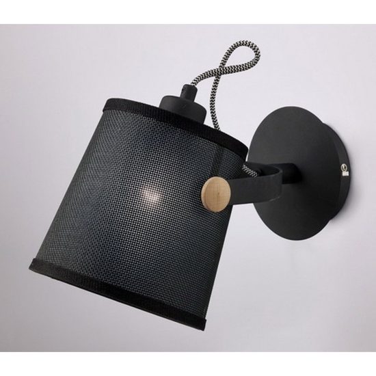 Applique nera legno con paralume per comodino camera da letto