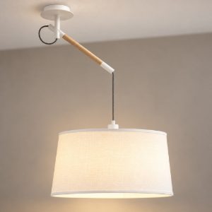 Lampadario braccio orientabile a sospensione bianco legno per tavolo soggiorno