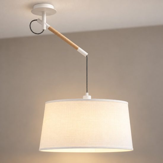 Lampadario braccio orientabile a sospensione bianco legno per tavolo soggiorno