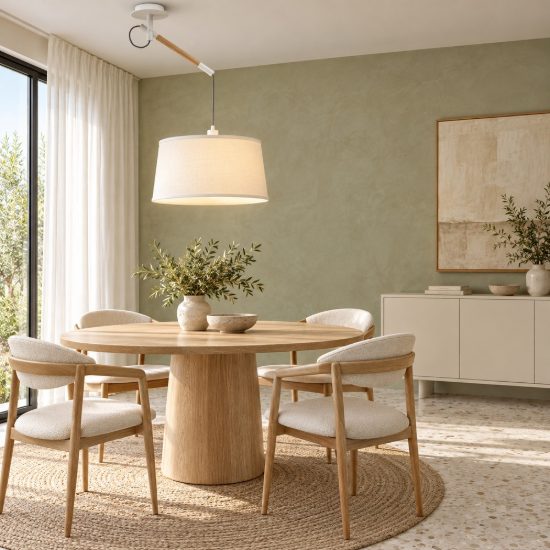 Lampadario braccio orientabile a sospensione bianco legno per tavolo soggiorno