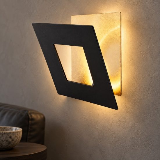 Applique per salotto quadrata nero oro led 12w 3000k 14cm