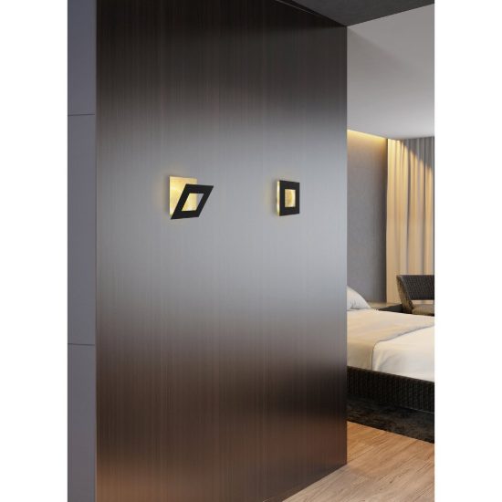 Applique per salotto quadrata nero oro led 12w 3000k 14cm