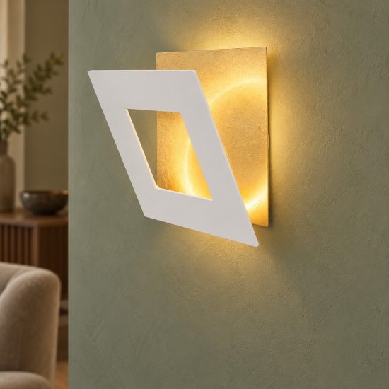 Applique led 18w 3000k 18cm quadrata bianco oro per soggiorno