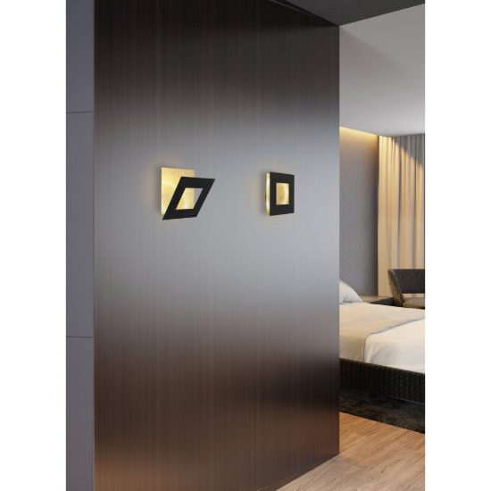 Applique per salotto quadrata nero oro led 18w 3000k 18cm