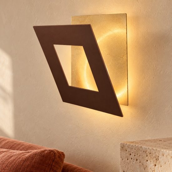 Applique quadrata corten oro per soggiorno led 18w 3000k 18cm