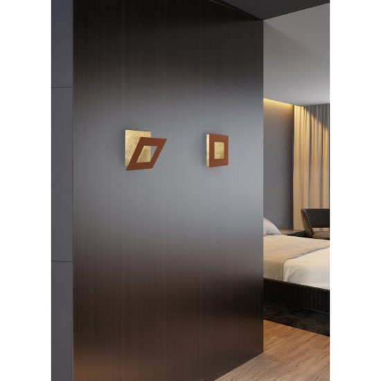 Applique quadrata corten oro per soggiorno led 18w 3000k 18cm