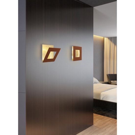 Applique quadrata corten oro per soggiorno led 24w 3000k 22cm