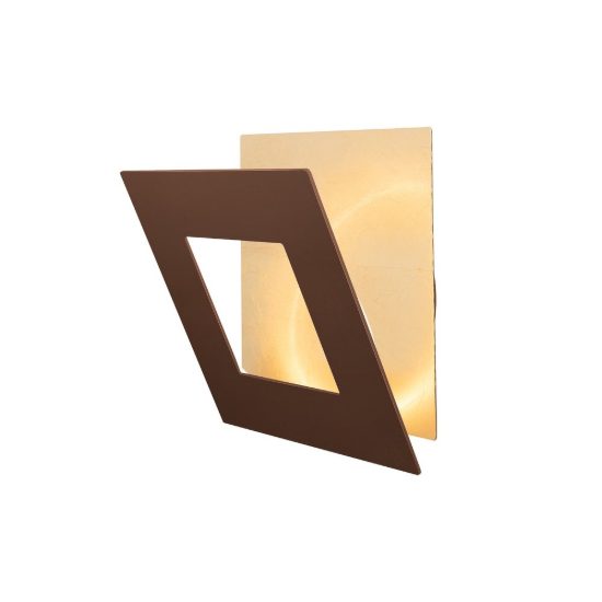Applique quadrata corten oro per soggiorno led 24w 3000k 22cm