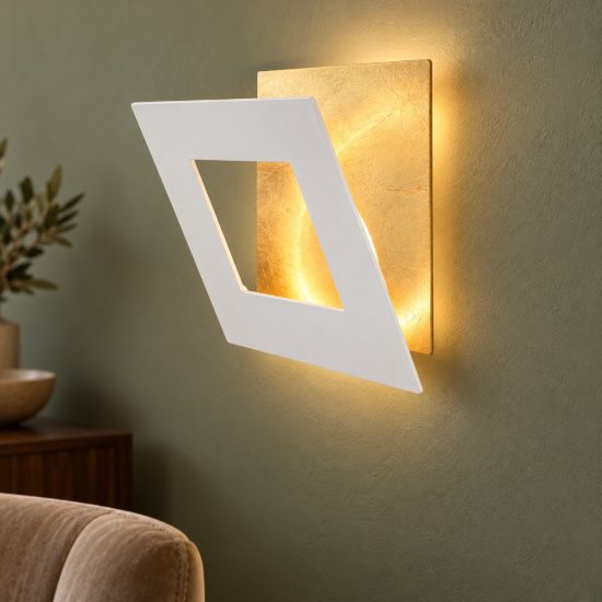 Applique design led 40w 3000k 40cm quadrata bianco oro per soggiorno