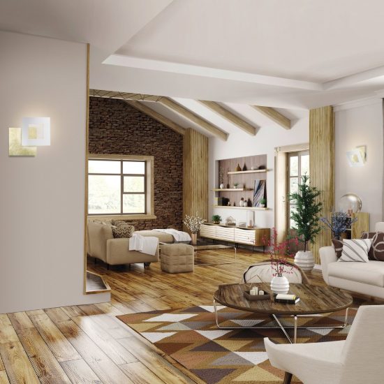 Applique design led 40w 3000k 40cm quadrata bianco oro per soggiorno