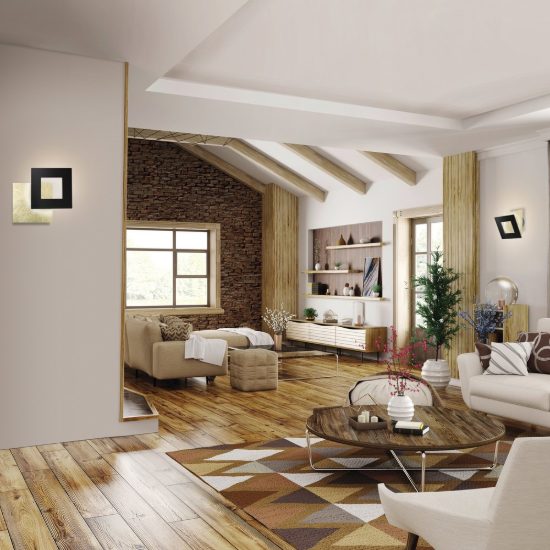 Applique per salotto design quadrata nero oro led 40w 3000k 40cm