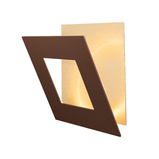 Applique quadrata corten oro per soggiorno led 40w 3000k 40cm