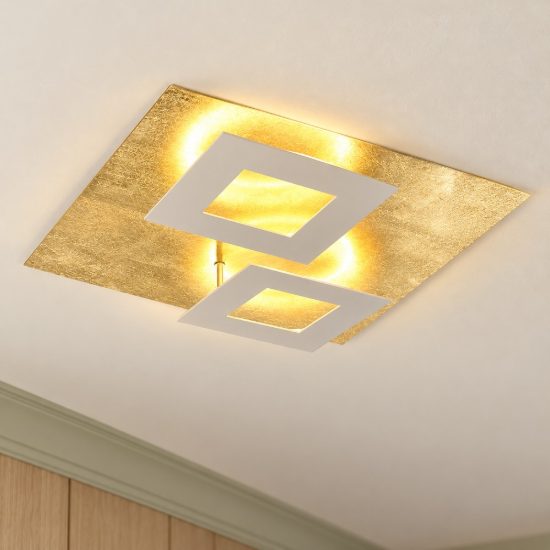 Plafoniera led 48w 3000k 50cm bianco oro design moderna per soggiorno