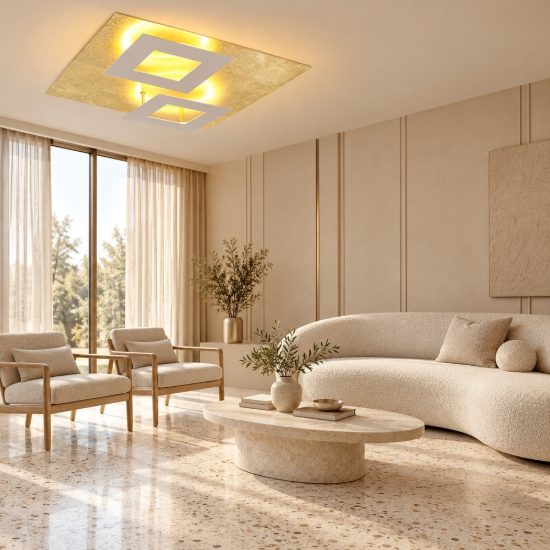 Plafoniera led 48w 3000k 50cm bianco oro design moderna per soggiorno