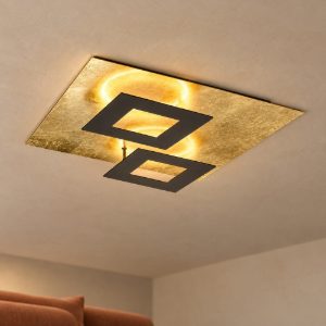 Plafoniera nero oro led 48w 3000k 50cm design moderna per soggiorno