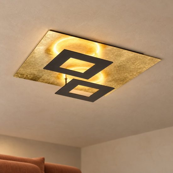 Plafoniera nero oro led 48w 3000k 50cm design moderna per soggiorno