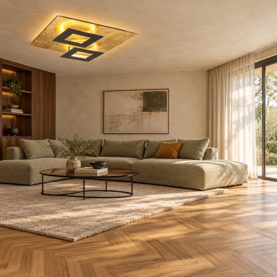 Plafoniera nero oro led 48w 3000k 50cm design moderna per soggiorno