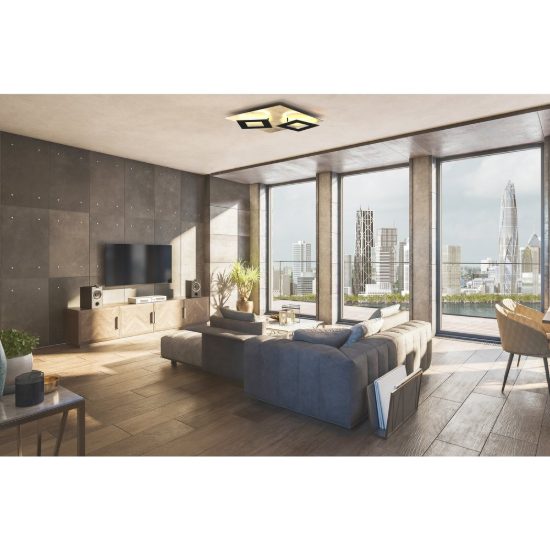 Plafoniera nero oro led 48w 3000k 50cm design moderna per soggiorno