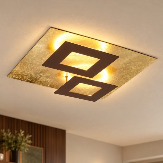 Plafoniera corten oro led 48w 3000k 50cm design moderna per soggiorno