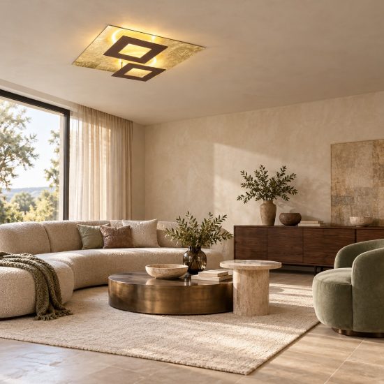 Plafoniera corten oro led 48w 3000k 50cm design moderna per soggiorno