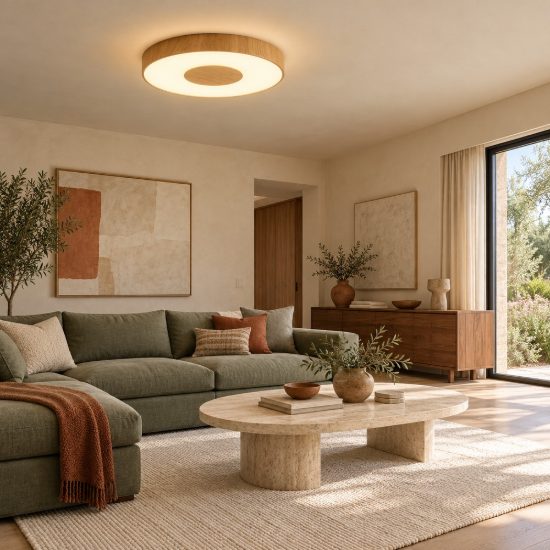 Plafoniera tonda legno led 100w cct 2700k 5000k 65cm dimmerabile con telecomando