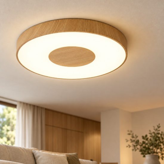 Plafoniera legno led 80w cct 2700k 5000k 50cm dimmerabile con controllo smart