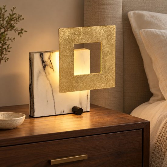 Abat-jour per camera da letto in marmo bianco e oro led 18w 3000k