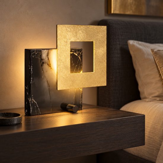 Lampada da comodino per camera da letto marmo nero e oro led 18w 3000k
