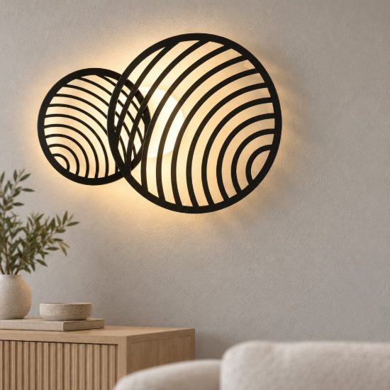 Applique decorativa design moderna nera led 30w 3000k 56cm