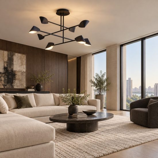 Lampadario per salone nero a sospensione led 61.5w 3000k design moderno