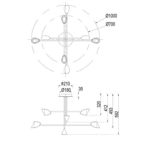 Lampadario per salone nero a sospensione led 61.5w 3000k design moderno