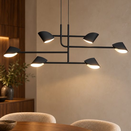 Lampadario per salotto nero a sospensione led 45w 3000k