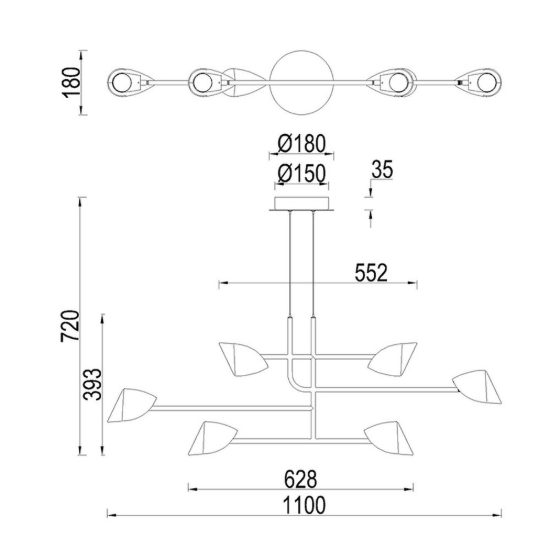 Lampadario per salotto nero a sospensione led 45w 3000k