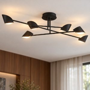 Plafoniera nera led 44.5w 3000k 115cm design moderna per soggiorno