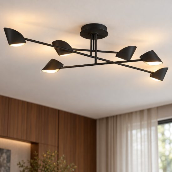 Plafoniera nera led 44.5w 3000k 115cm design moderna per soggiorno