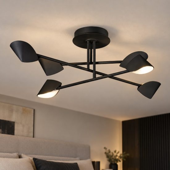 Plafoniera nera led 45w 3000k 90cm design moderna per camera da letto