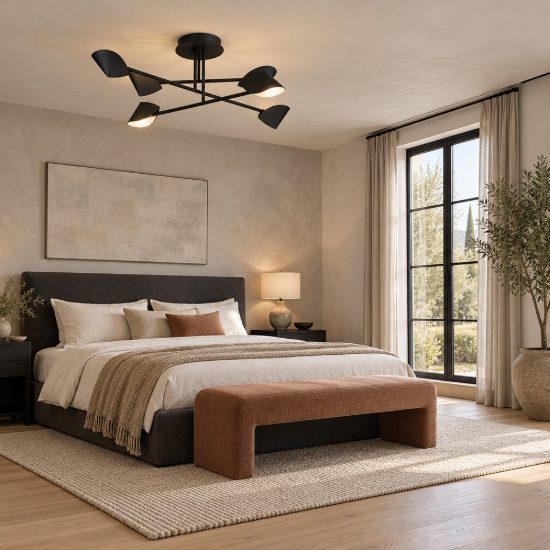 Plafoniera nera led 45w 3000k 90cm design moderna per camera da letto