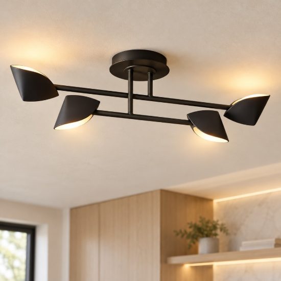 Plafoniera nera led 30w 3000k 80cm design moderna per camera da letto